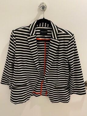 Christian Siriano Black and White Striped Blazer with Orange Trim